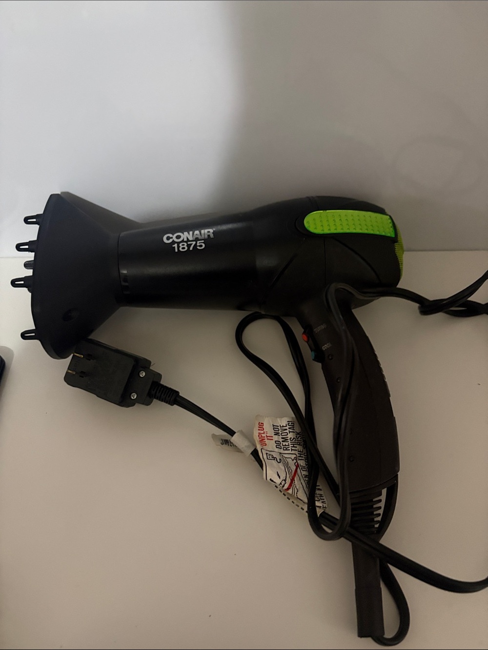 Conair 1875W Black Hair Dryer with Green Accent